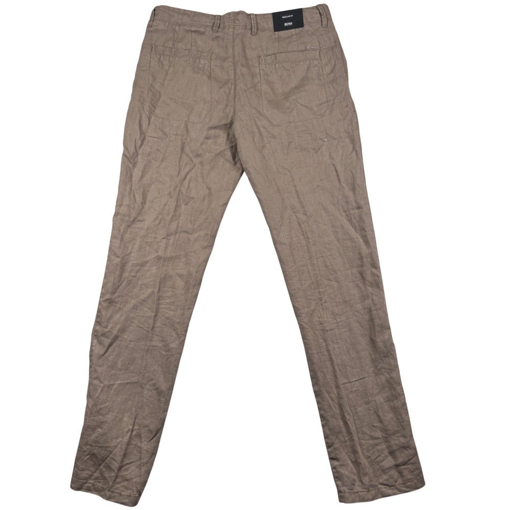 NEW Hugo Boss Floyd-D Pants Mens 32 Brown Linen Drawstring Regular Fit Trousers